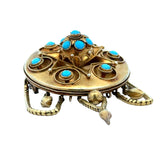 Victorian 1870's Turquoise and 14Kt Yellow Gold Pendant Brooch