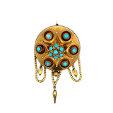 Victorian 1870's Turquoise and 14Kt Yellow Gold Pendant Brooch