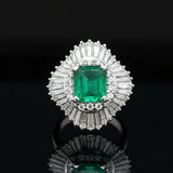 Estate Modern Fine Colombia Emerald (GIA) and Diamond Platinum Ring