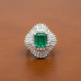 Estate Modern Fine Colombia Emerald (GIA) and Diamond Platinum Ring