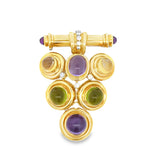 Italian Modern 1980's Geometric Diamond Amethyst, Peridot, Citrine 18k Yellow Gold Brooch