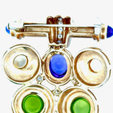 Italian Modern 1980's Geometric Diamond Amethyst, Peridot, Citrine 18k Yellow Gold Brooch
