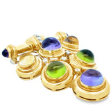 Italian Modern 1980's Geometric Diamond Amethyst, Peridot, Citrine 18k Yellow Gold Brooch