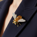 Modern 1980's Yellow Sapphire and Diamond 18Kt Yellow Gold Bee Brooch