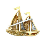 Estate Diamond and Enamel 18Kt Yellow/White Gold Sailboat Brooch