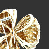 Modern Italian 1980's 18kt Yellow Gold Diamond Flower Brooch