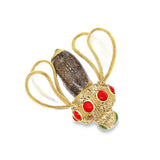 Italian Designer Orfaley - Modern 1970's Multi Stone 14K Yellow Gold Figural Brooch