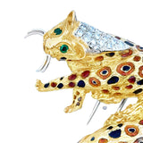 Modern 1980's 18K White, Yellow Gold, Diamond, Emerald, Enamel Leopard Brooch