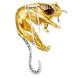 Modern 1980's 18K White, Yellow Gold, Diamond, Emerald, Enamel Leopard Brooch