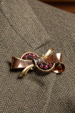 Retro 1940's 14K White, Rose and Yellow Gold, Ruby Diamond Box Brooch