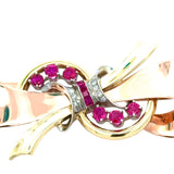 Retro 1940's 14K White, Rose and Yellow Gold, Ruby Diamond Box Brooch