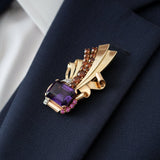 Italian Modern 1960's Amethyst, Diamond, Pink Sapphire, Garnet 14K White, Yellow, Rose Gold Brooch