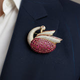 Modern 1980's 22.00cttw Ruby and 5.50 cttw Diamond 14Kt Yellow Gold Swan Pendant/Brooch
