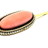 Victorian 1880 Natural Seed Pearls and Coral 14K Yellow Gold Brooch