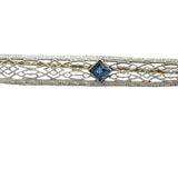 Art Deco 1920's Sapphire Filigree 14K White Gold Brooch