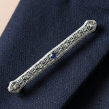 Art Deco 1920's Sapphire Filigree 14K White Gold Brooch