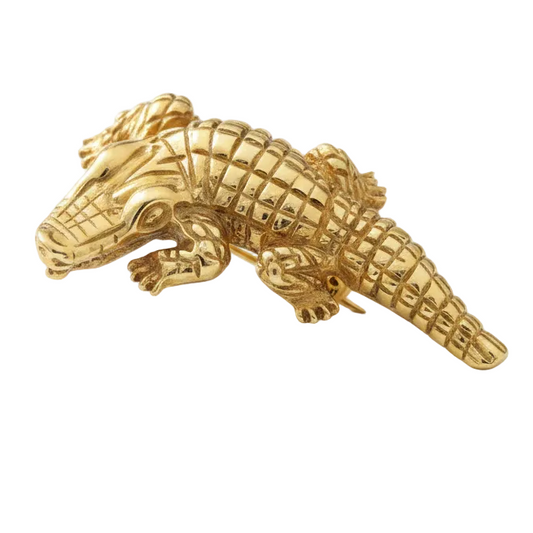 Modern 1980's 18K Yellow Gold Alligator Brooch