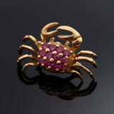 Modern Ruby Crab 14K Yellow Gold Brooch