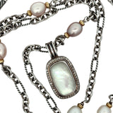 Estate David Yurman Silver 18Kt Yellow Gold Mother of Pearl and Freshwater Pearl 18" Necklace