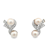 Mid Century 1950's Cultured Pearl and Diamond Platinum Flower Earrings