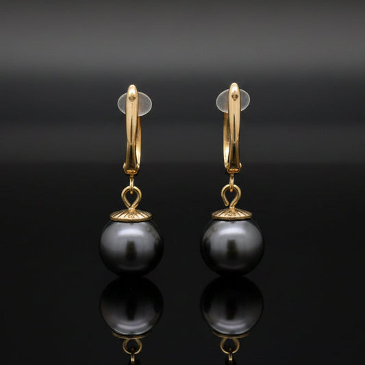 Modern 11.5mm Tahitian Pearl 14kt Yellow Gold Drop Earring