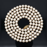 Modern 1990's Japanese Akoya Cultured Pearls 36" 14kt Yellow Gold Necklace