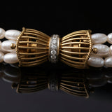 Modern Multi Strand Freshwater Pearl and Diamond 14kt Yellow & White Gold Necklace