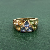 Modern Designer JCR Citrine, Peridot, Tanzanite and Diamond 14Kt Yellow Gold Ring.