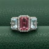 Modern Pink Tourmaline Aquamarine And Diamond 18kt White Gold Ring