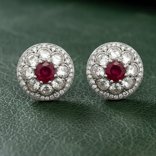 Modern Gem Ruby and Diamond 18Kt White Gold Earrings