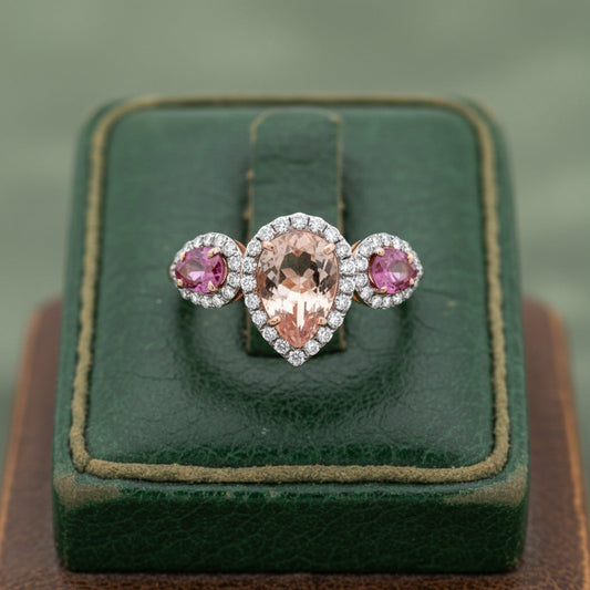 Modern Pink Sapphire Kunzite, Diamond 14kt Yellow Gold Ring