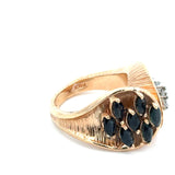 Modern 1960's Diamond and Sapphire 14kt Yellow Gold Ring