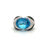 Modern Italian Onyx, Blue Topaz and Diamond 18kt White Gold Ring