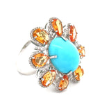 Modern Orange Sapphire Diamond, Turquoise 18kt White Gold Ring