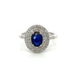 Modern Fine Sapphire and Diamond 14Kt White Gold Ring