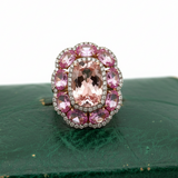 Modern Pink Sapphire, Morganite, Diamond 18Kt Yellow Gold Ring
