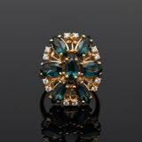Modern Blue Sapphire And Diamond 14kt Yellow Gold Cluster Ring