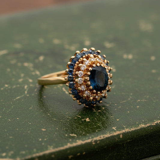 Modern Sapphire & Diamond 14k Yellow Gold Ring
