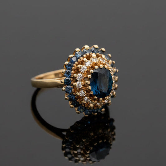 Modern Sapphire & Diamond 14k Yellow Gold Ring