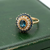 Modern 1990's Sapphire and Diamond 14K Yellow Gold Ring