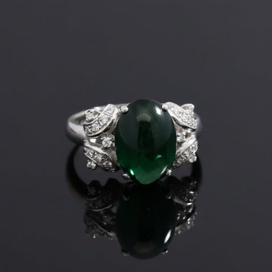 Modern Jade & Diamond 14K White Gold Ring