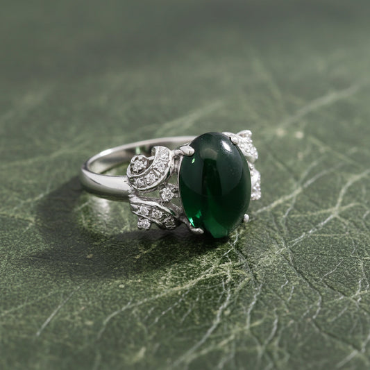 Modern Jade & Diamond 14K White Gold Ring