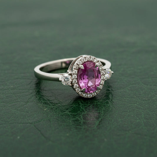 Modern Pink Sapphire and Diamond 18Kt White Gold Ring