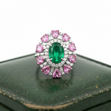Modern Emerald, Pink, Sapphire, Diamond 18Kt White Gold Ring