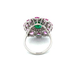 Modern Emerald, Pink, Sapphire, Diamond 18Kt White Gold Ring