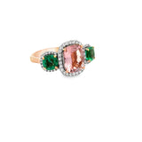 Modern Emerald Pink Tourmaline, Diamond 18K Yellow Gold Ring