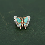 Modern Inlay Opal and Diamond 14Kt White/Yellow Gold Pendant