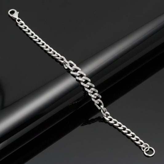 Modern Diamond and 14Kt White Gold Link Bracelet