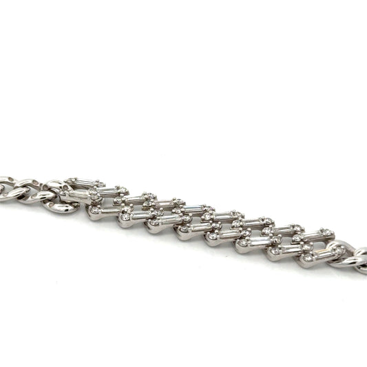 Modern Diamond and 14Kt White Gold Link Bracelet