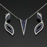 Modern Gabriel & Company Diamond & Sapphire 14Kt White Gold Necklace & Earring Set